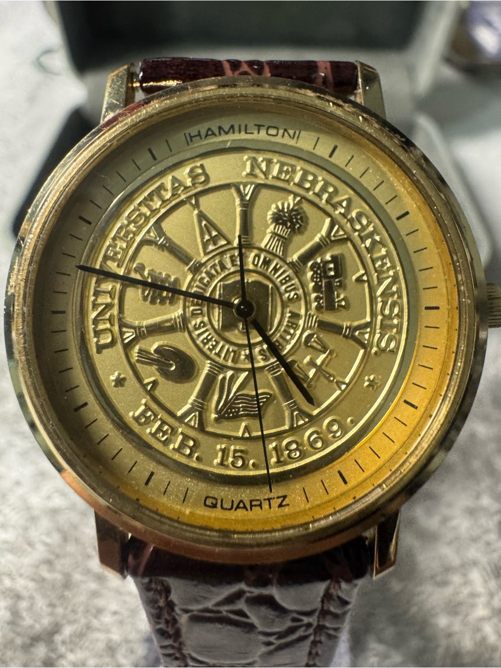 #211 Hamilton Gold-Tone Dial Watch with Brown Leather Strap
